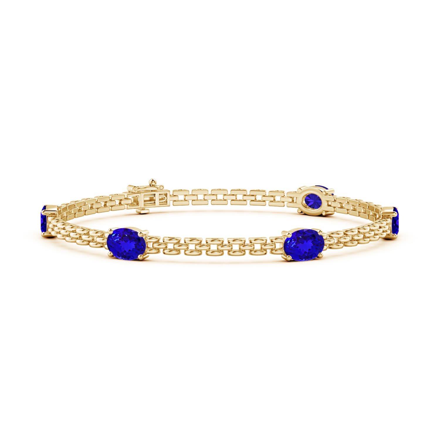 Angara 4.0 Carats Five Stone Oval Tanzanite Station Link Bracelet in 14K Yellow Gold