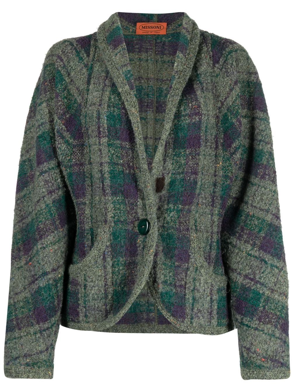 1980s balloon sleeves plaid jacket - Green