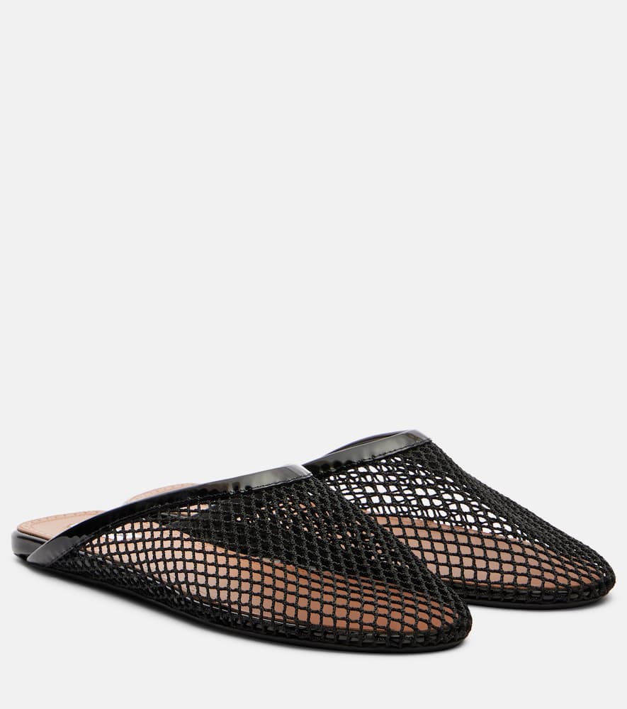 Alaïa Patent leather-trimmed fishnet mules