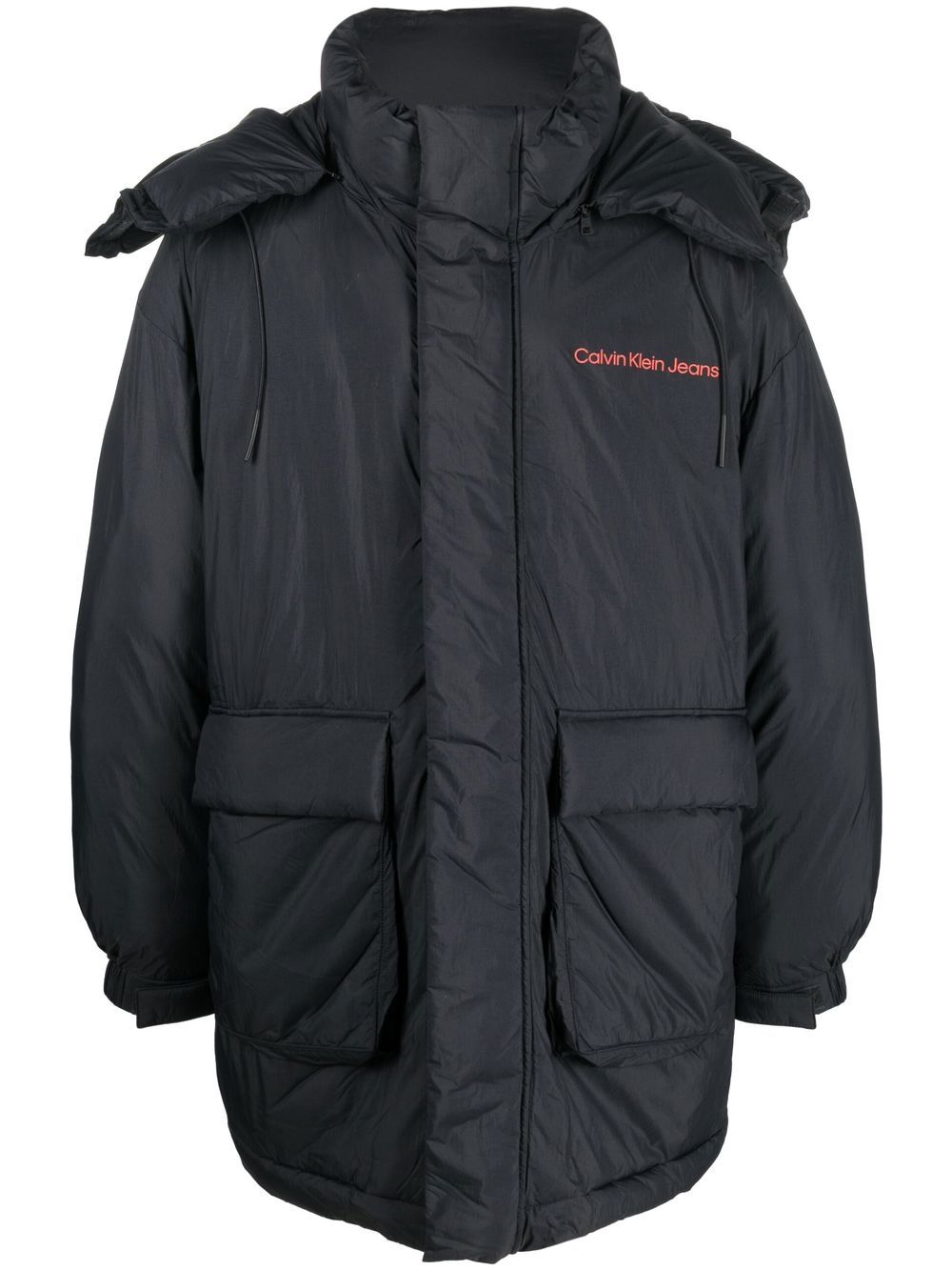 Logo print hooded parka - Black