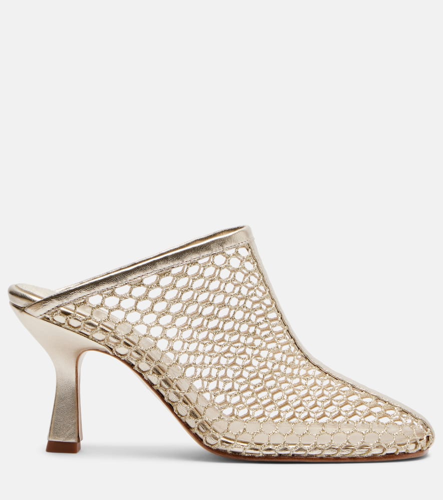Giulia leather-trimmed fishnet mules