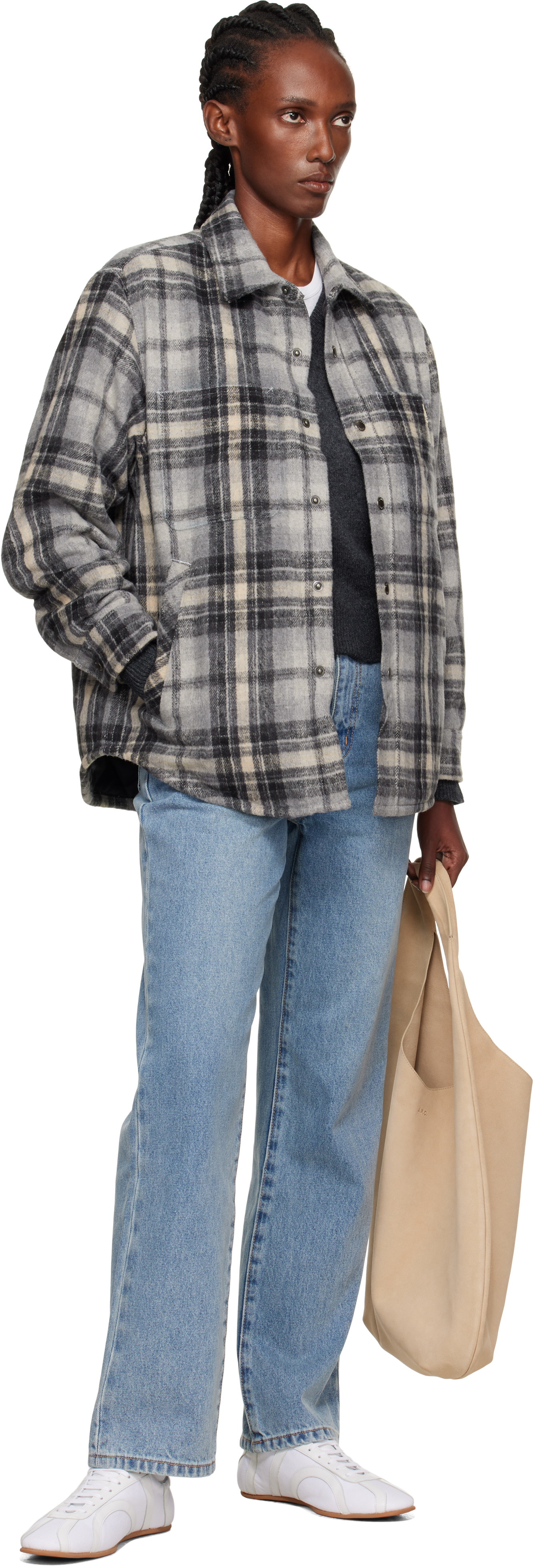 Gray Quilted Check Flannel Overshirt