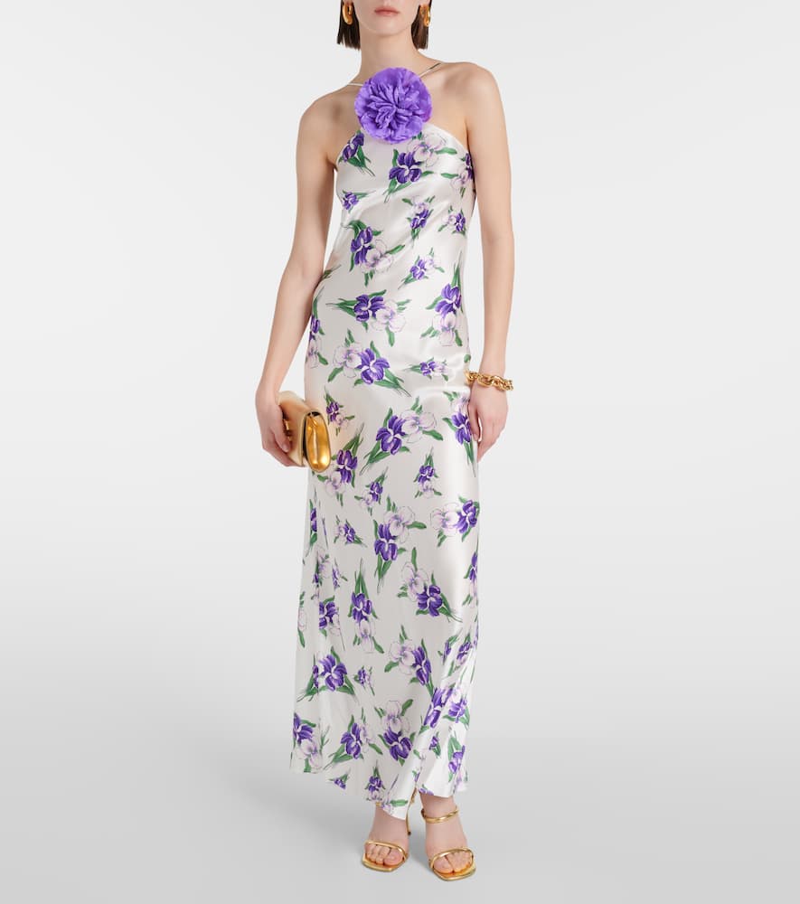 Floral-appliqué silk gown