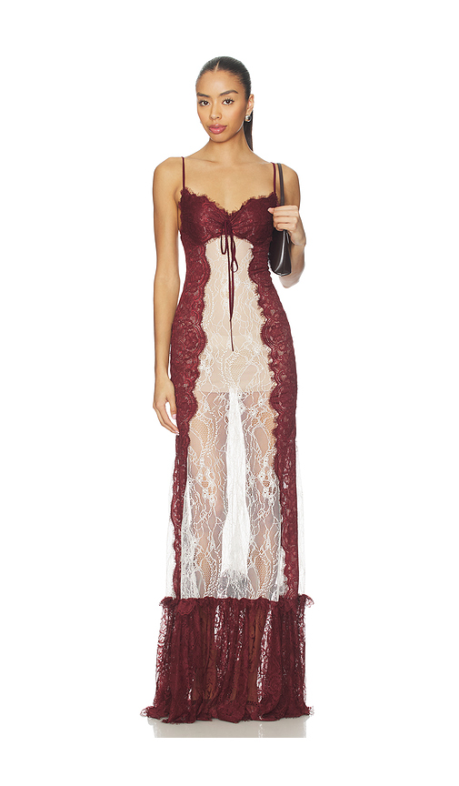 Zuleyha Kuru Uma Dress in Cream,Burgundy. 36. Also