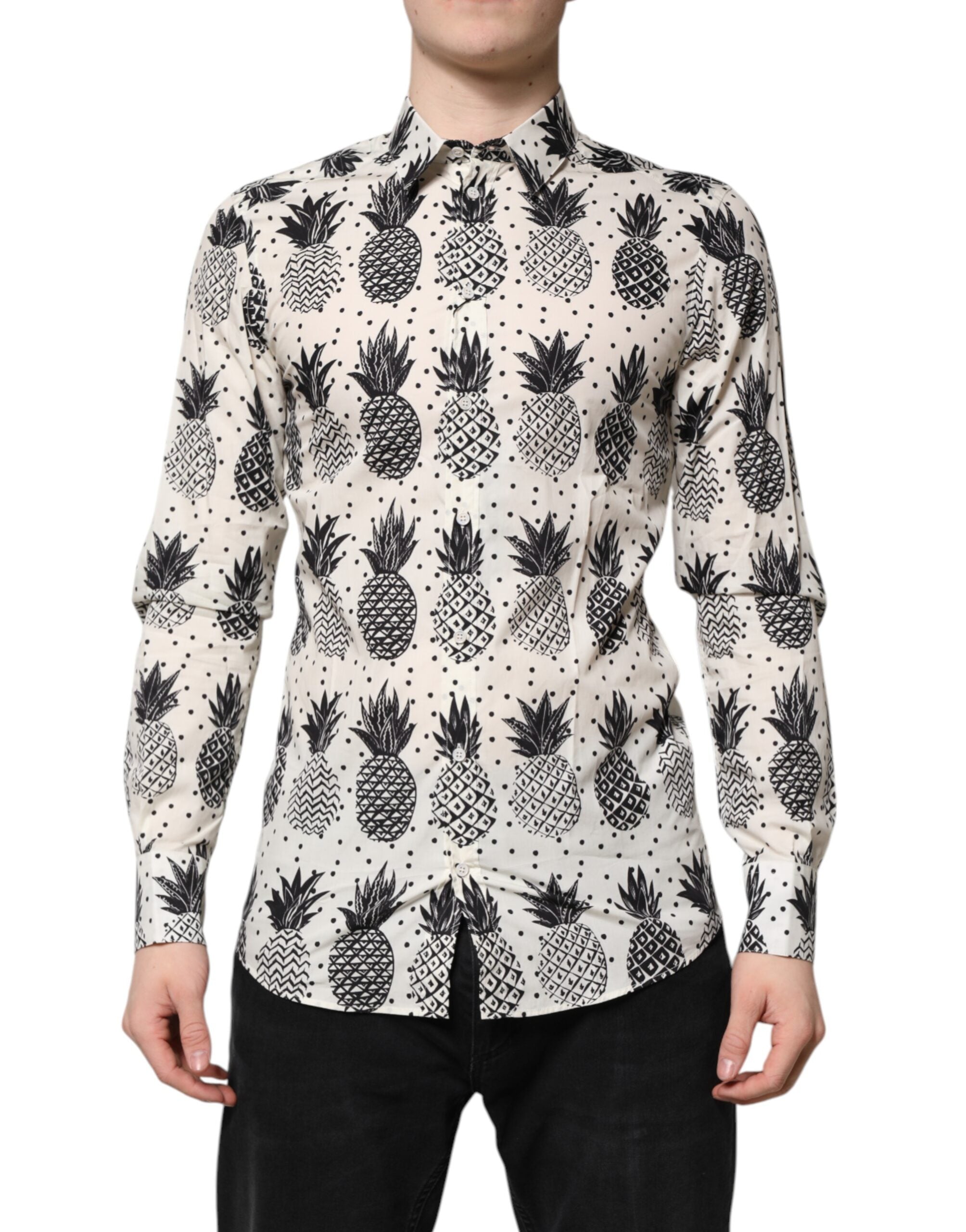 Pineapple Print Cotton Shirt — White