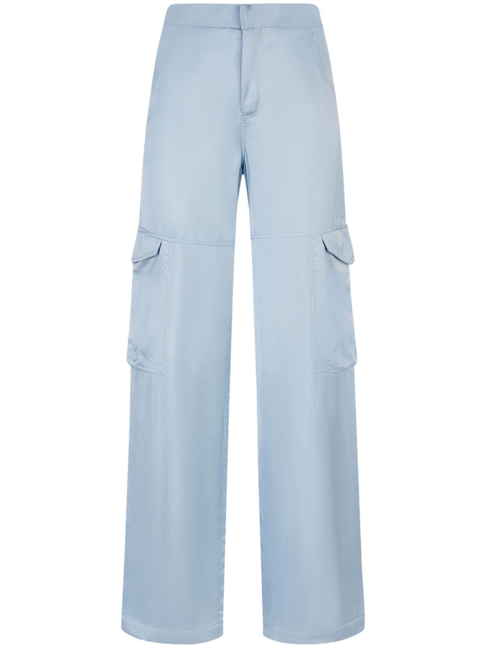 High-waisted satin cargo trousers - Blue