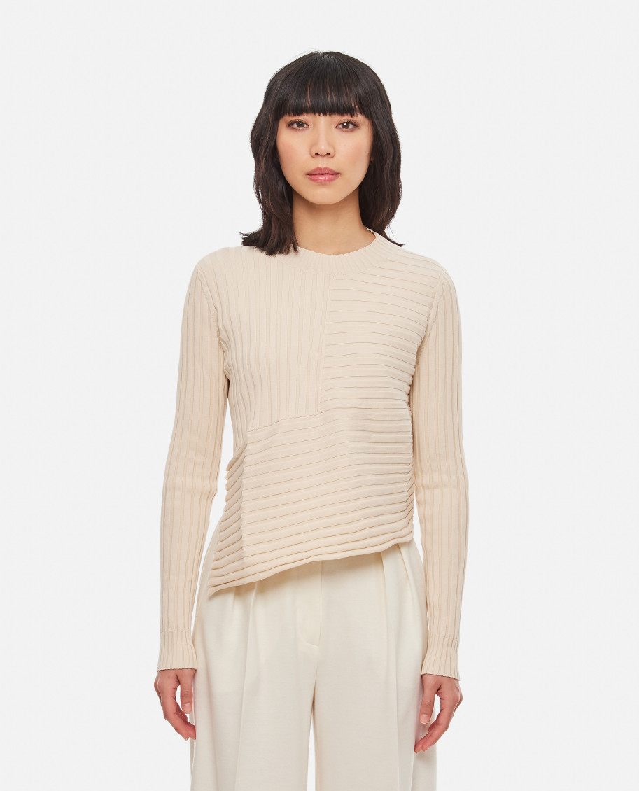Natural Asymmetric-hem Ribbed Top