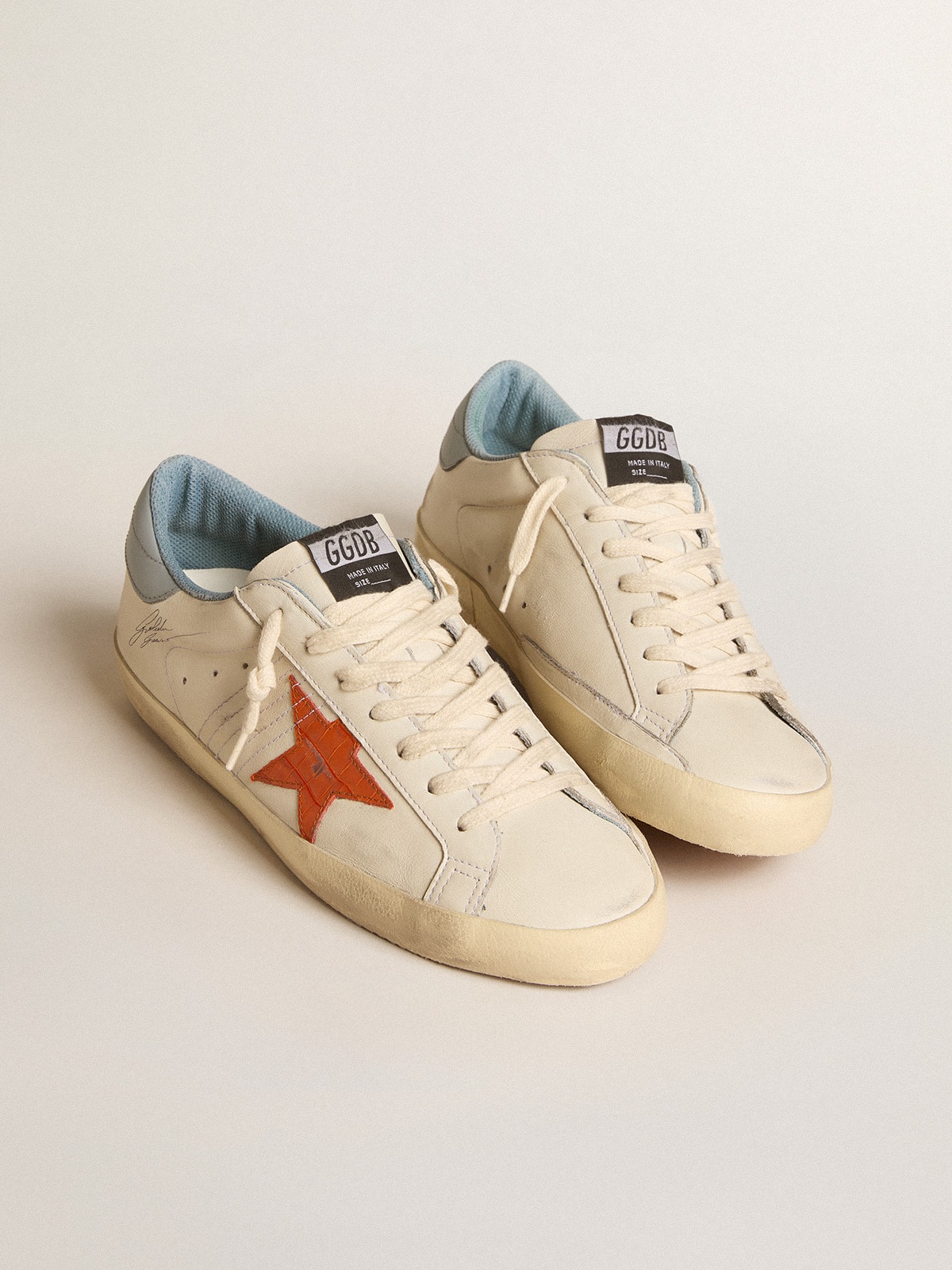 Golden Goose - Men's Super-star With Crocodile-print Star And Silver-blue Heel Tab, Man