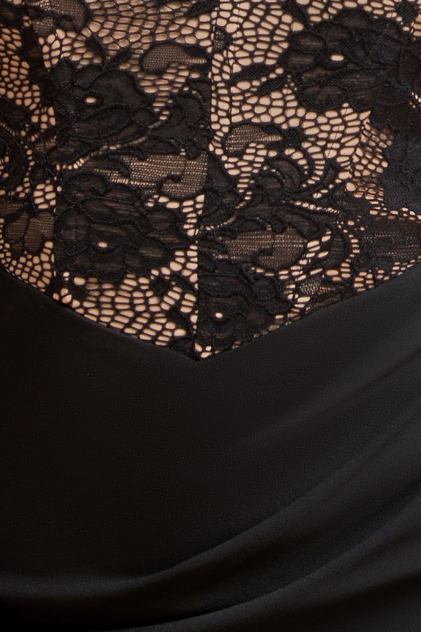 One Shoulder Organza  Fan Detail Lace Bodice Maxi Dress
