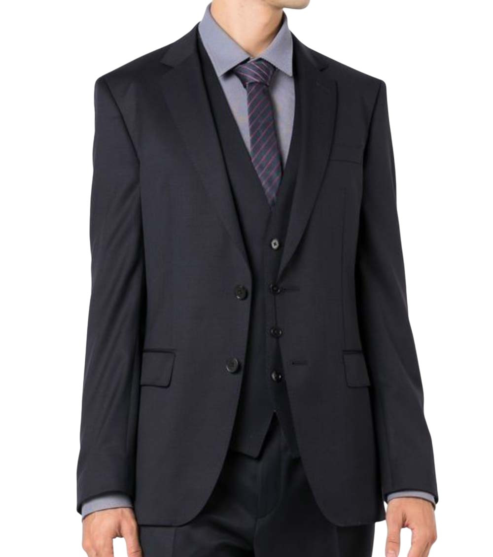 Blue Solid Notched Lapel Blazer