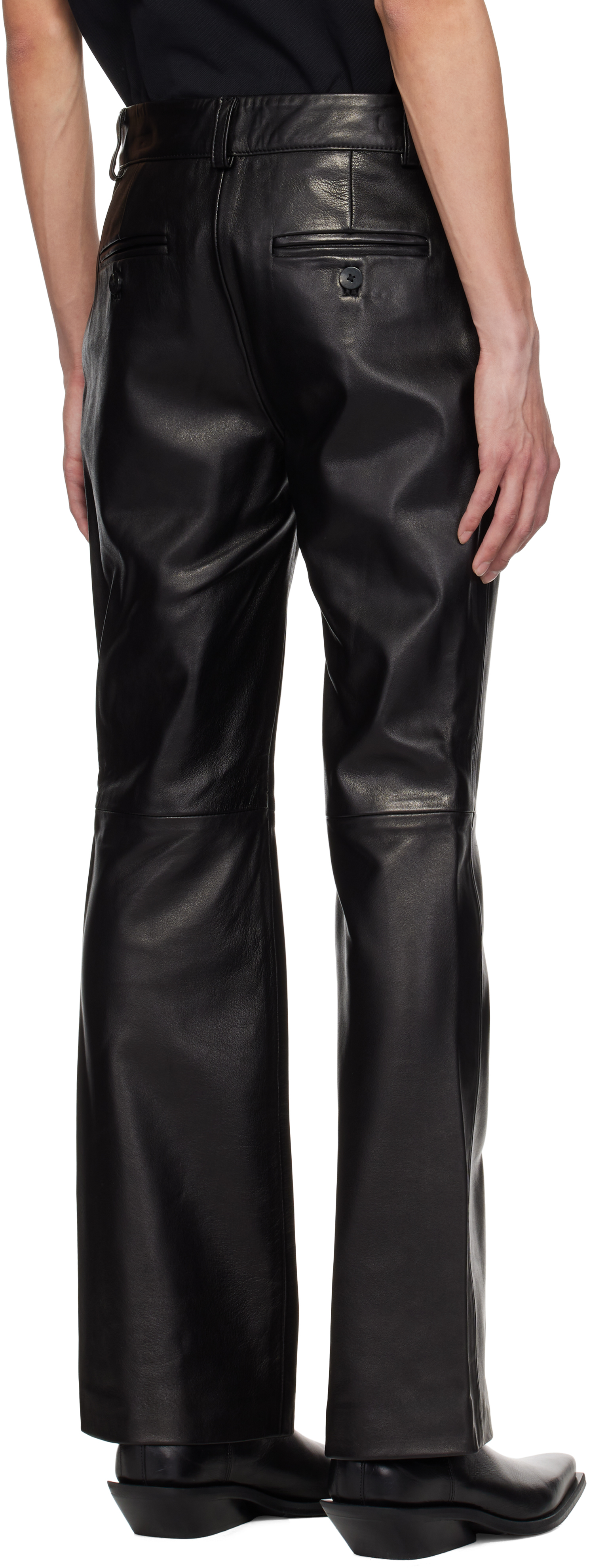 ERNEST W. BAKER ブラック フレア レザーパンツ