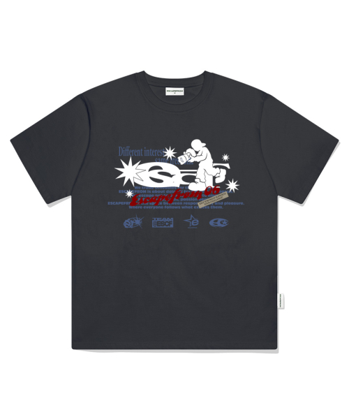 Photographer ESCF Logo Collage Print Oversized Short Sleeve T-Shirt White