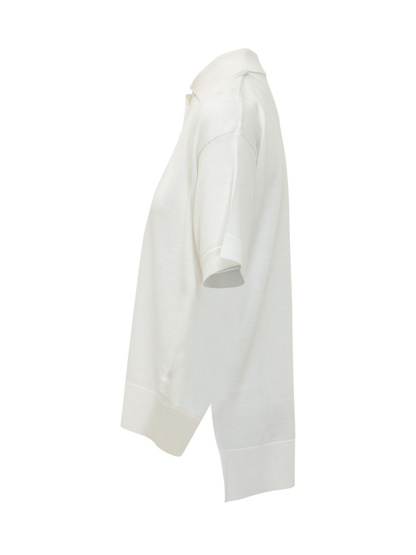 White Solid Shirt Collar Polo