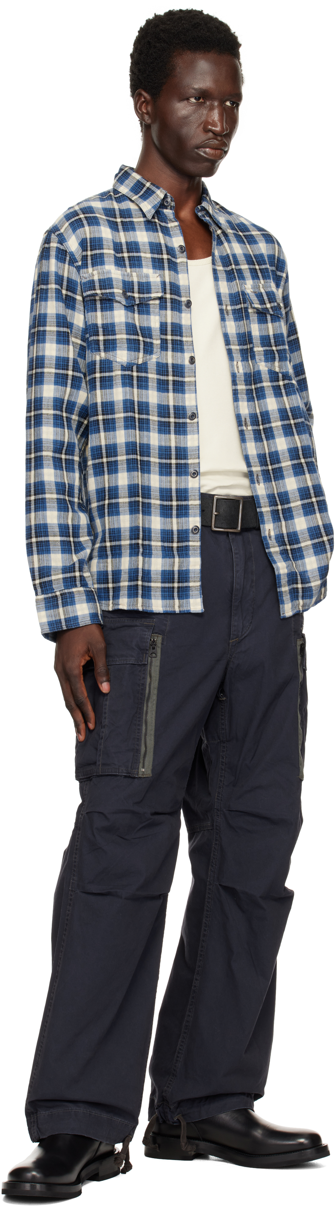 RRL Black Distressed Leather Belt
