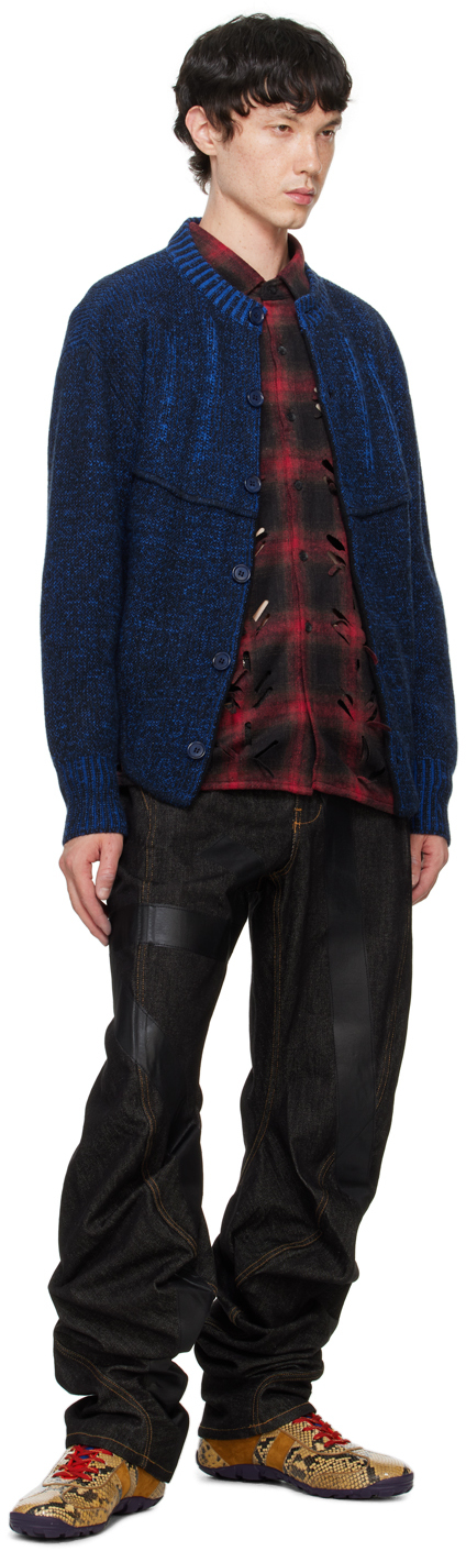 Juntae Kim Black & Blue Two-Tone Corset Cardigan