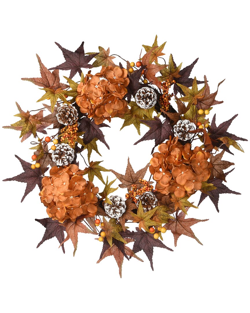 National Tree Company 24 Harvest Hydrangea and Maple Leaves Wreath