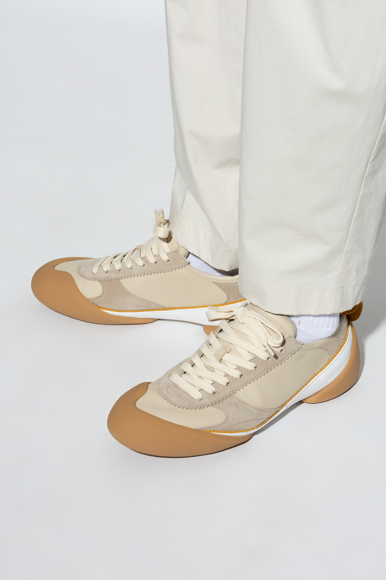 Sports Shoes With Logo, Men's, Beige