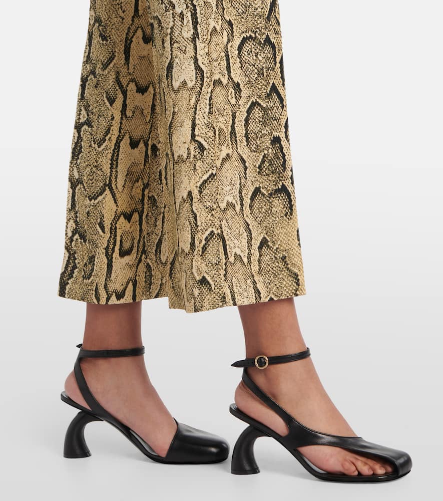 Snake-print mid-rise flared jacquard pants