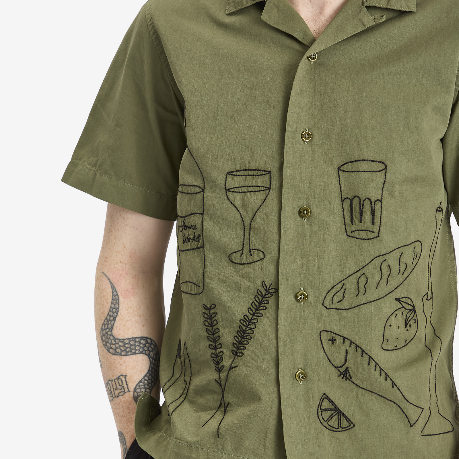 Service Works Men's Picnic Embroidered Vacation Shirt in Olive