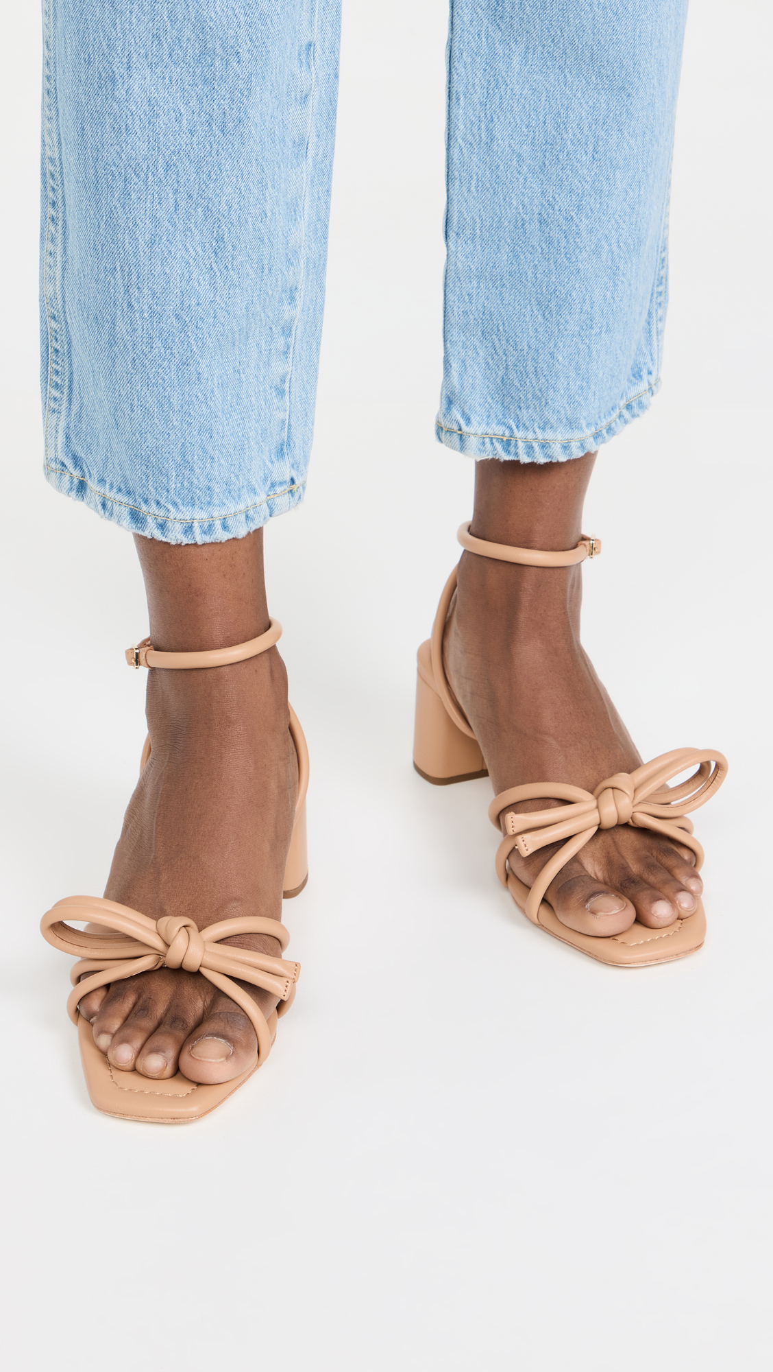 Mikel Leather Bow Mid-Heel Sandals