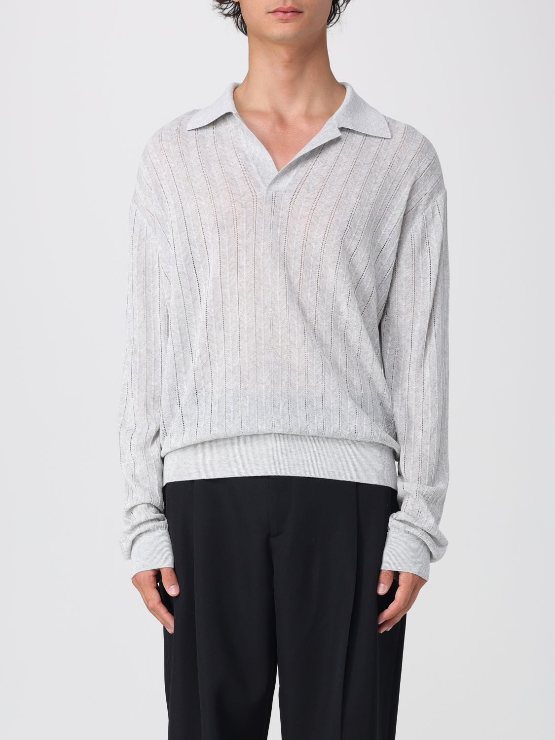 Recto lace ribbed polo shirt - Grey