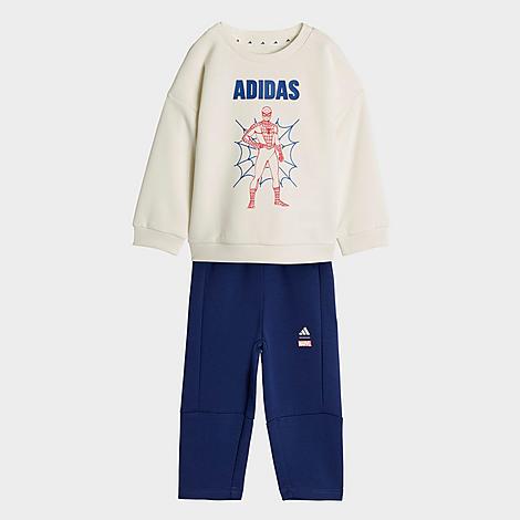 Infant and Toddler x Spider-Man Crewneck Sweatshirt and Jogger Pants Set in Off White/Dark Blue 