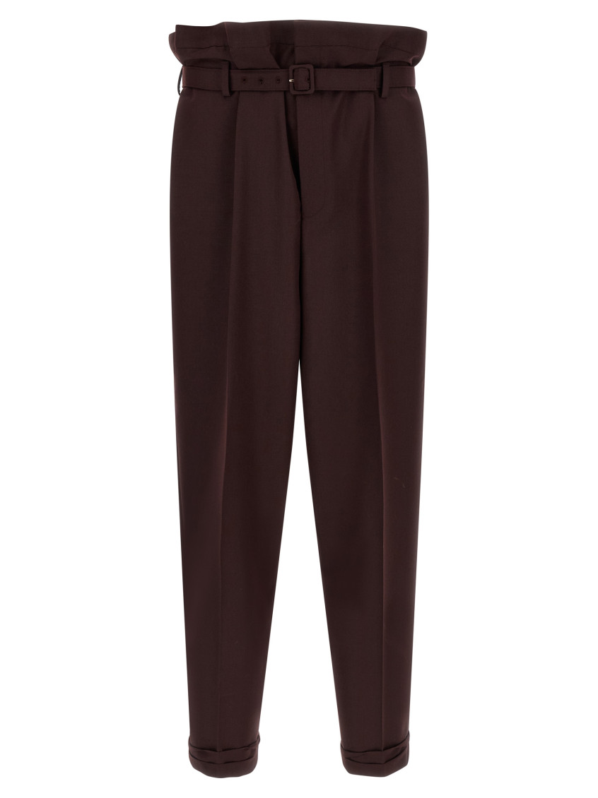 Dark Brown Slim Pleated Pants