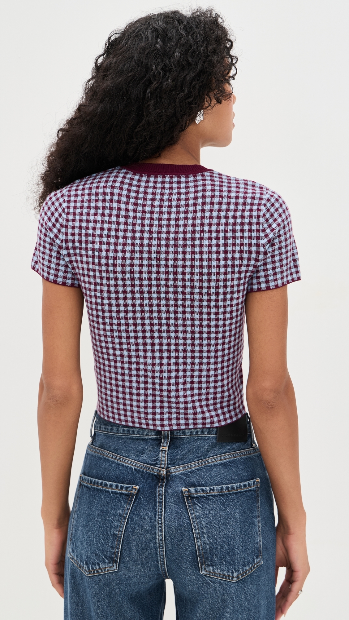 Gingham Knit Tee Burgundy/Light Blue
