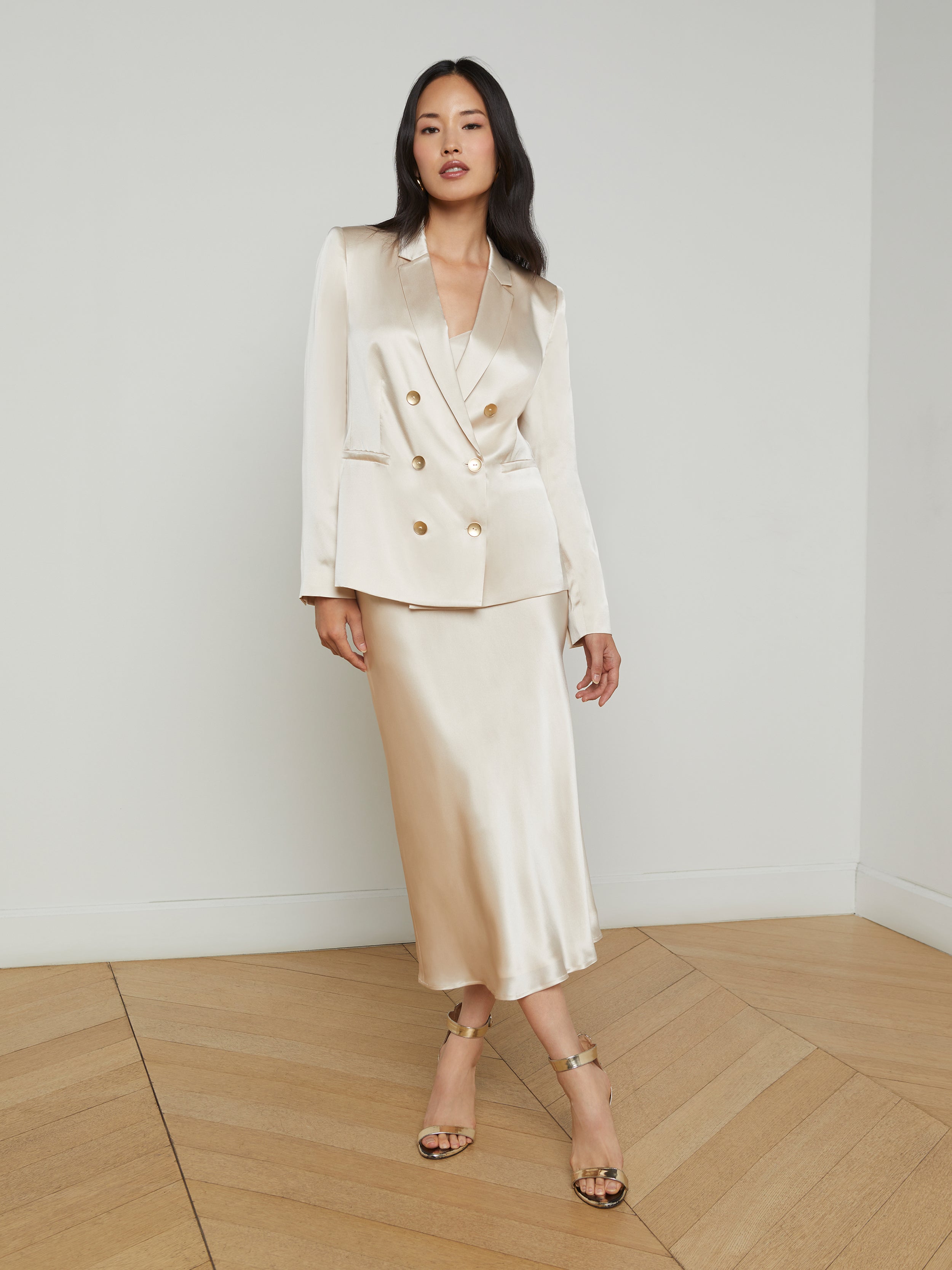 Colin Silk Blazer In Champagne