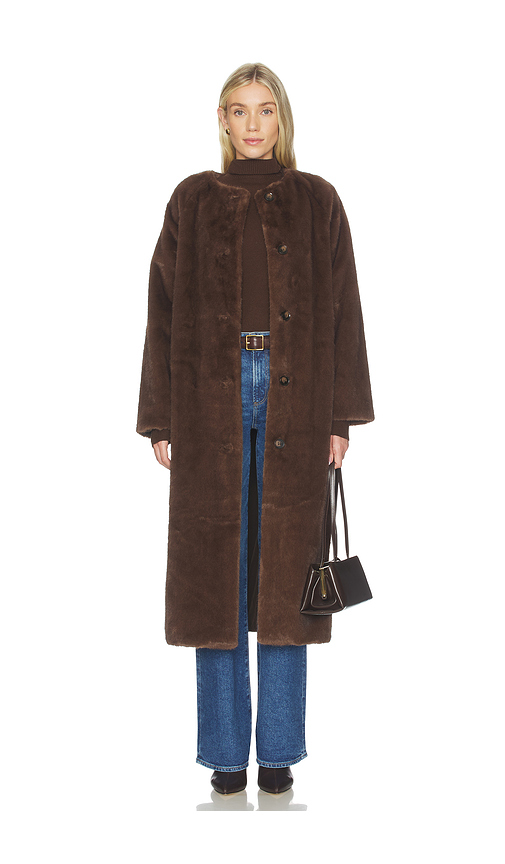 Line & Dot Axel Faux Fur Coat in Brown. L also in XS