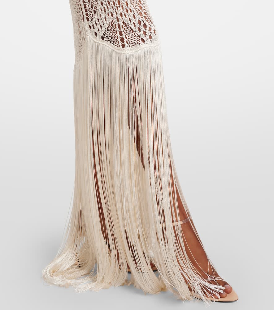 Fringed crochet maxi dress