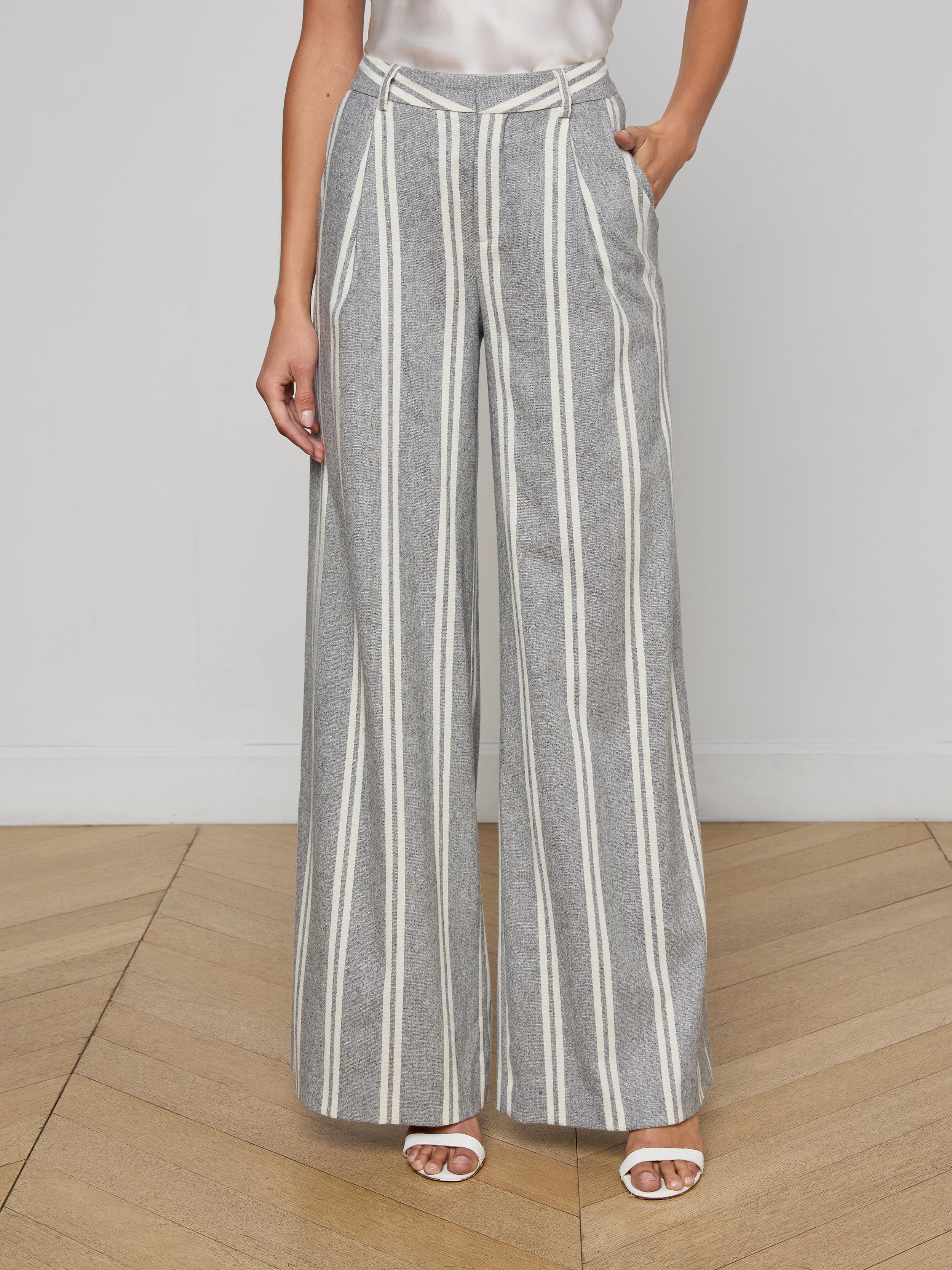 Allanah Pinstriped Trouser In Grey/ivory Stripe
