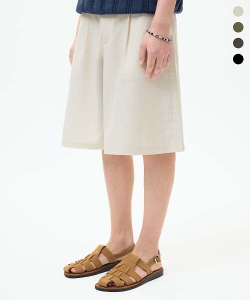 Rain Slub Two-tuck Bermuda Denim Shorts_INDIGO