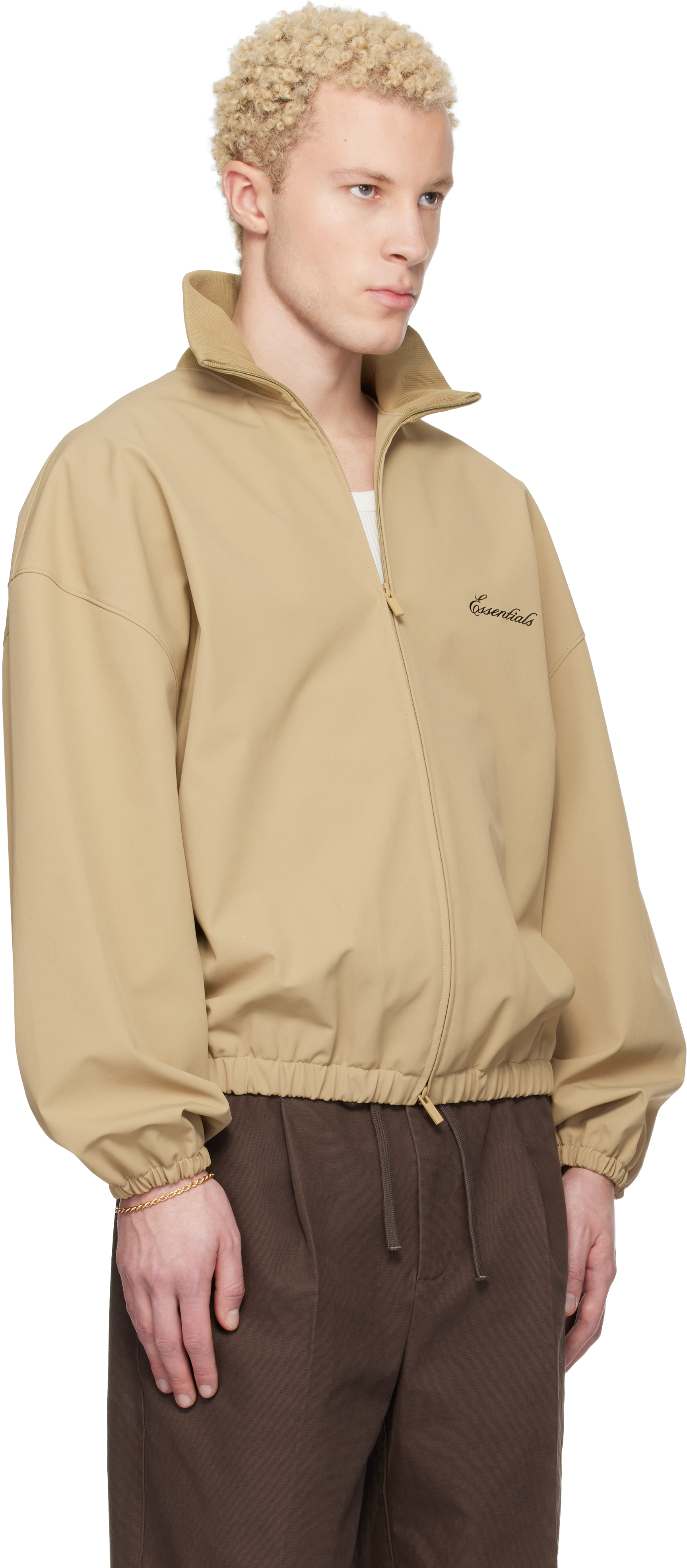 Beige Signature Full Zip Track Jacket