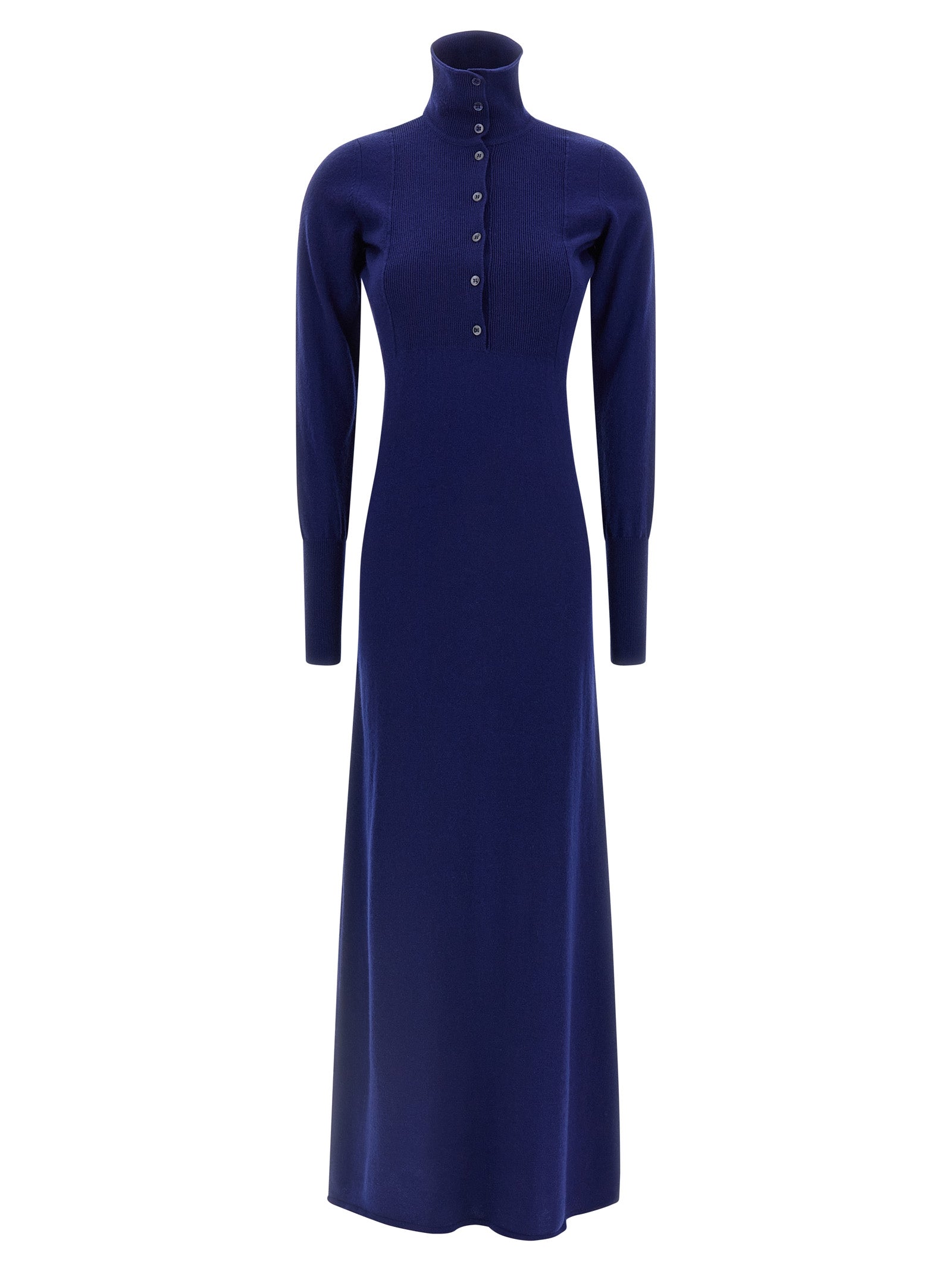 Cashmere Ribbed Polo Dress — Blue