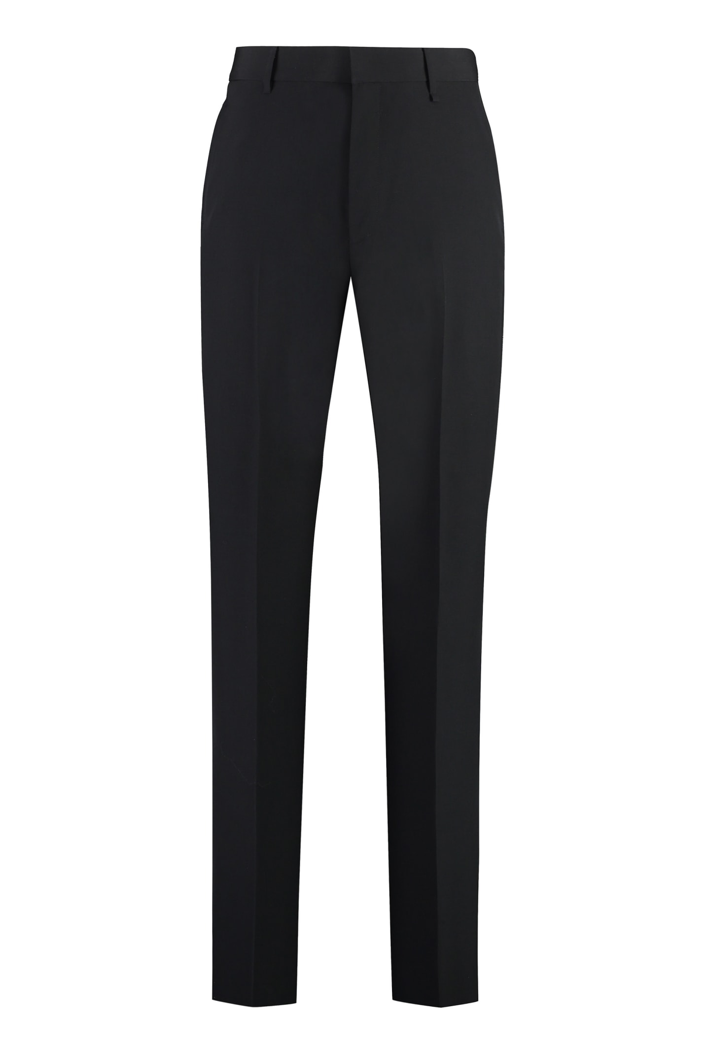 Logo-stripe wool straight trousers - Black
