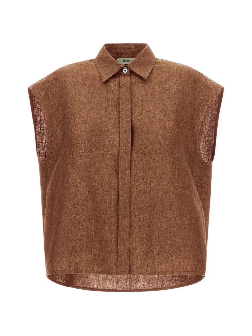 Linen Concealed-Fastening Tank Top — Tan