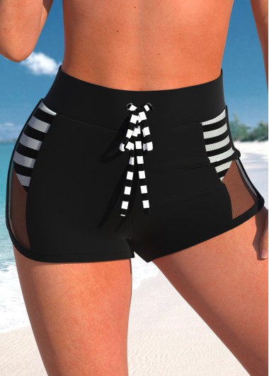 Modlily High Waisted Striped Black Swim Short
