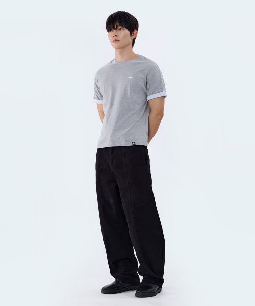 Cropped Stripe Color Block Roll-Up Short Sleeve T-Shirt GT-392_Gray
