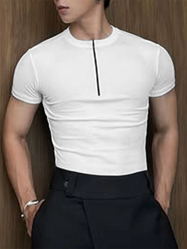 Men's Textured Half-Zip Short Sleeve T-Shirt SKUL26234 - White / S