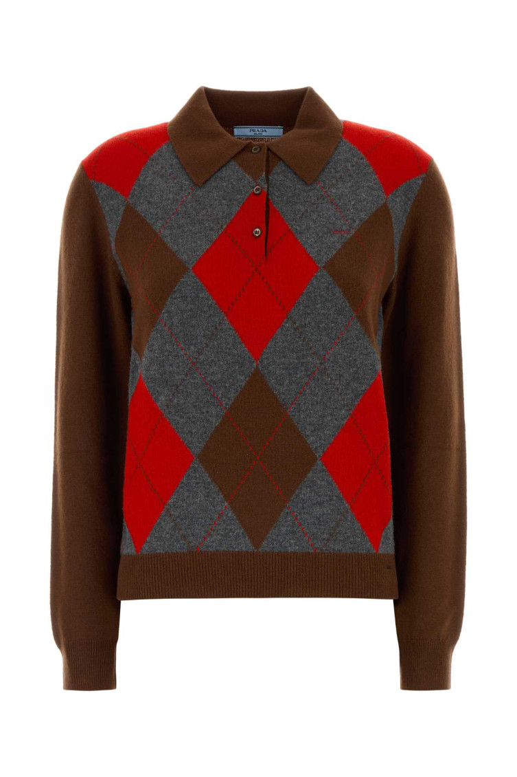 Prada - argyle jacquard knit wool polo sweater