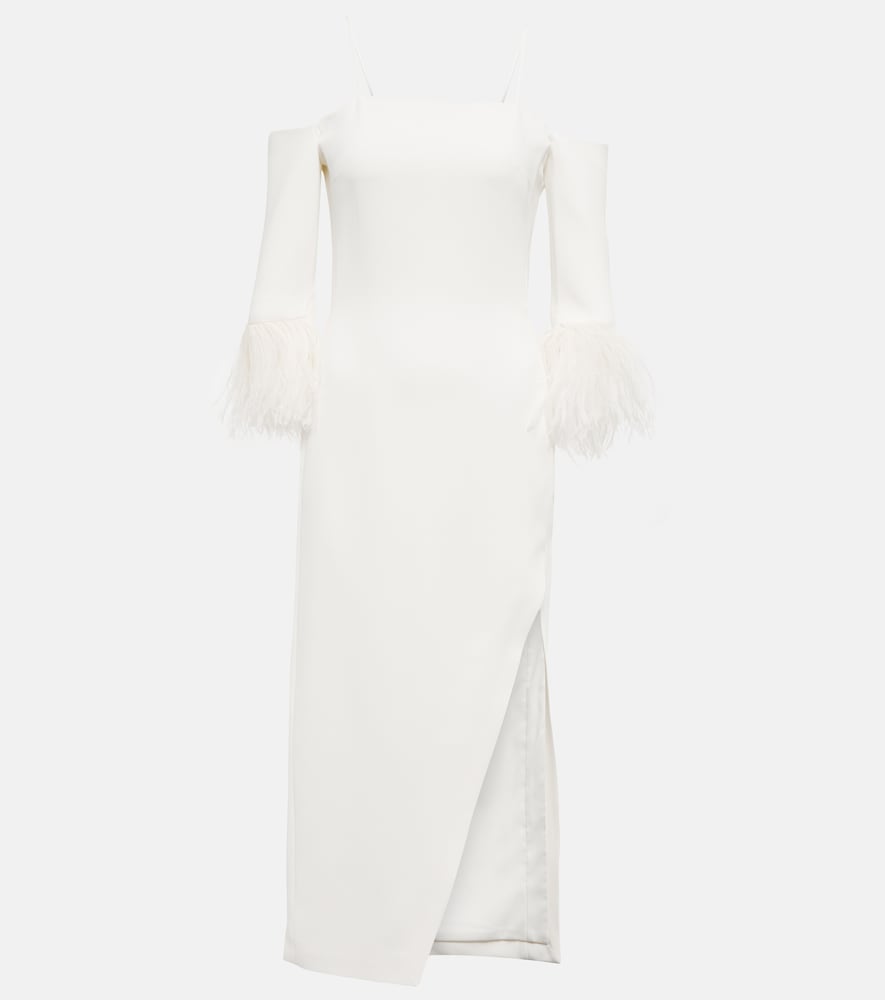 Feather-trimmed midi dress