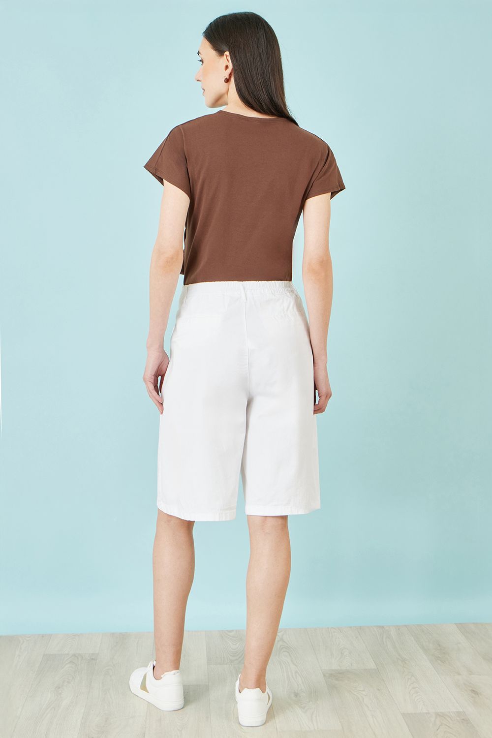 Yumi Women's Cotton Bermuda Shorts in White