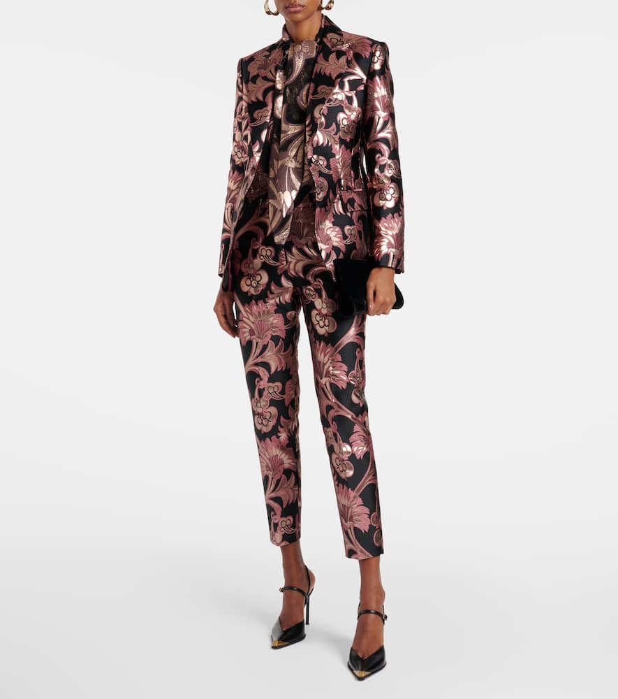 Semi-sheer tie-neck lamé blouse