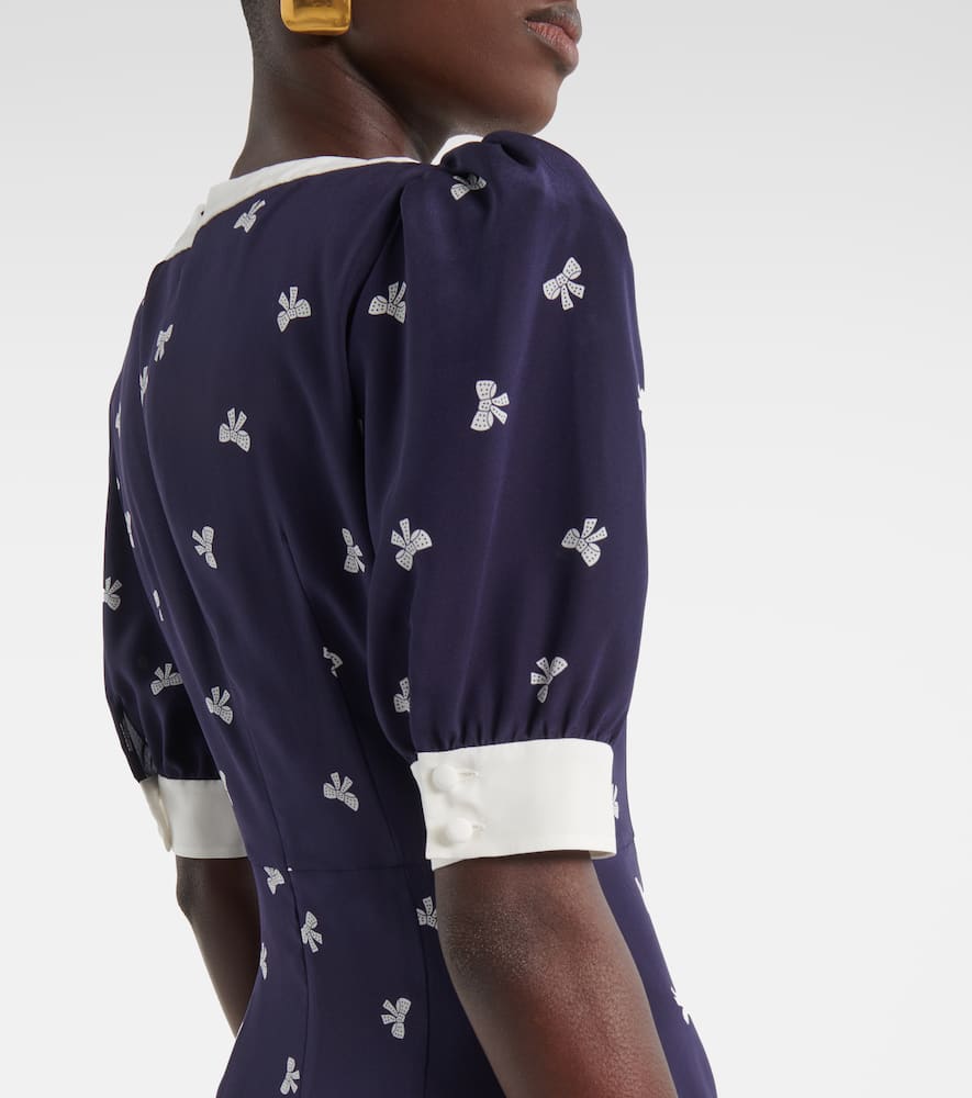 Bow-detail polka-dot silk minidress
