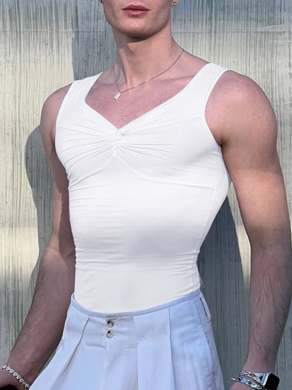 Mens Solid Color Twist Casual Tank SKUL19012 - White / S