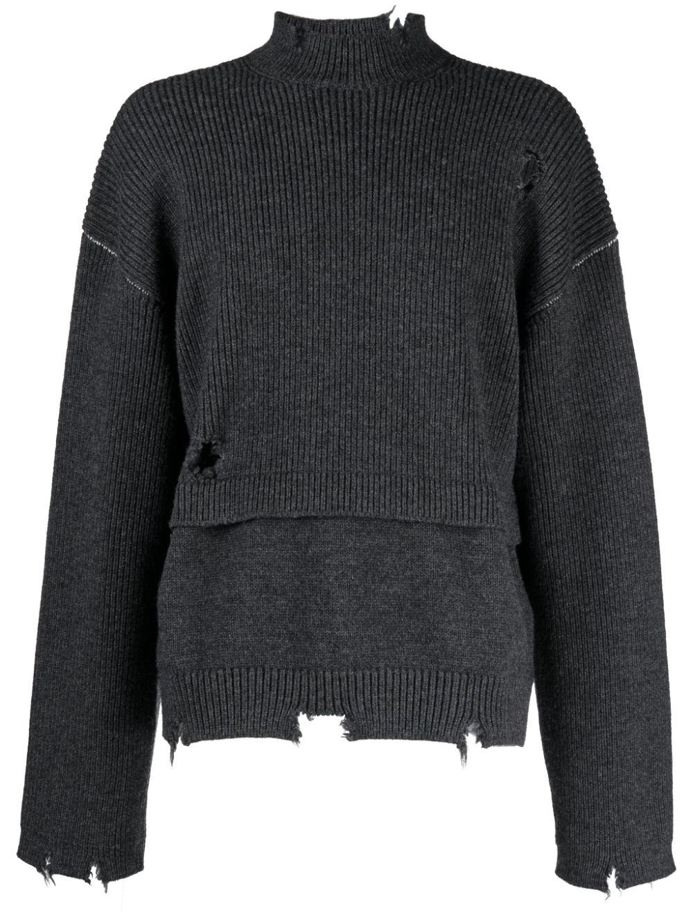Distressed-knit virgin-wool jumper - Grey