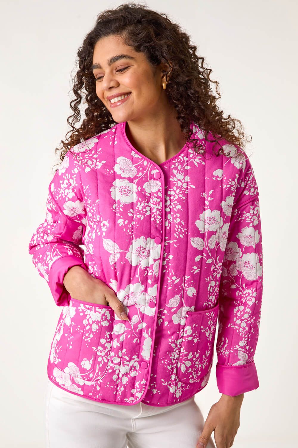 Roman Women's Floral Print Cotton Jacket in Pink