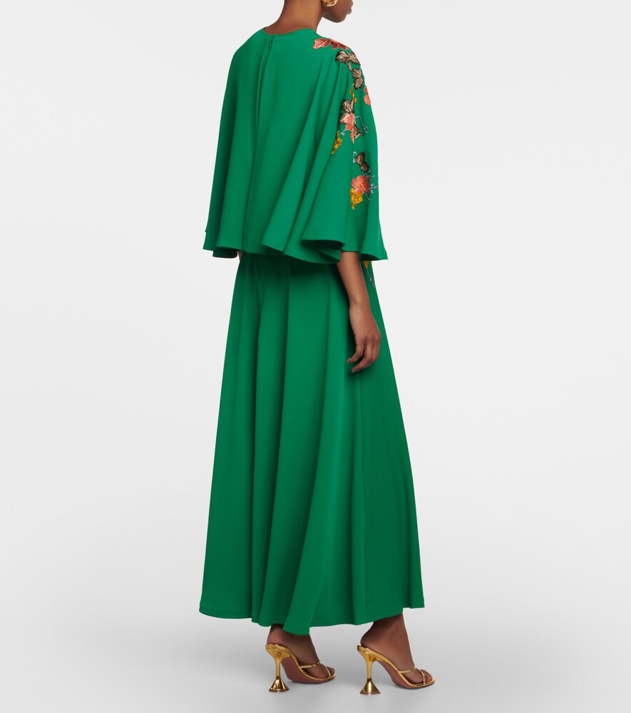 Zinnia embroidered cape midi dress