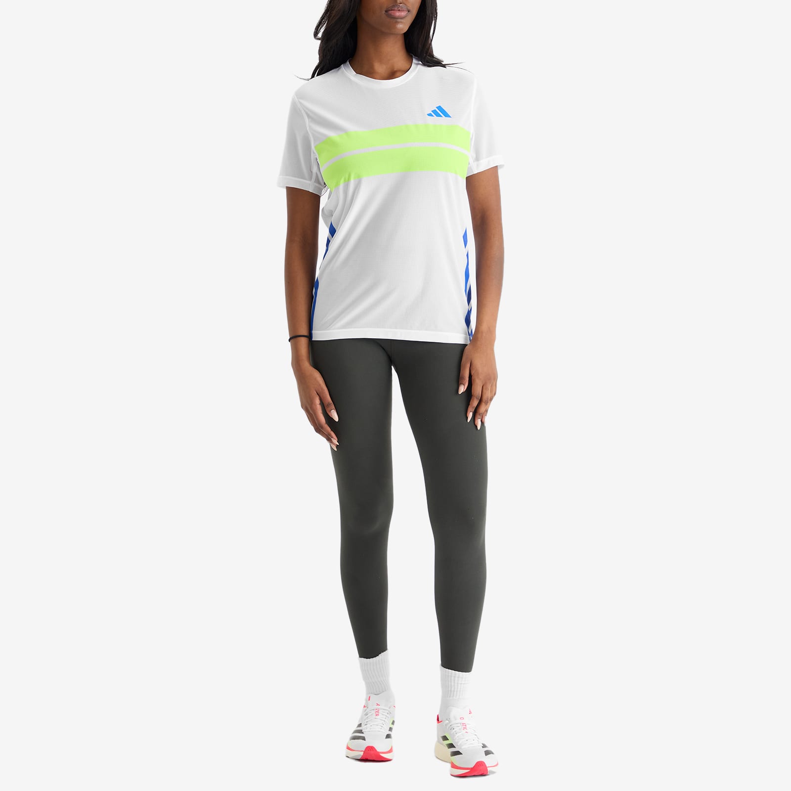 Adizero Run T-Shirt in White/Lucid Lemon